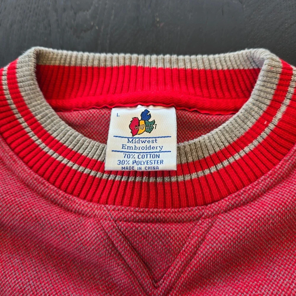 RARE Midwest Embroidery Ohio State‎ Buckeyes Sweatshirt Red Vintage Mens Large